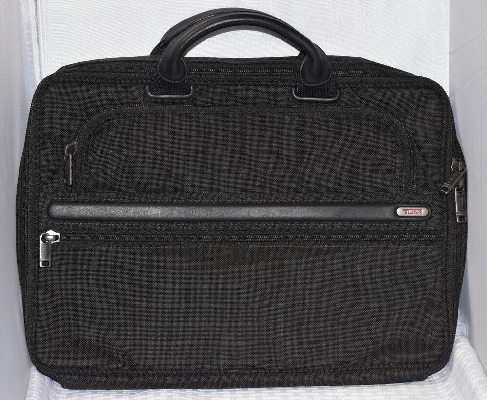 TUMI Padded 15' Laptop Files Soft Briefcase Leather Handles and Multi Pockets